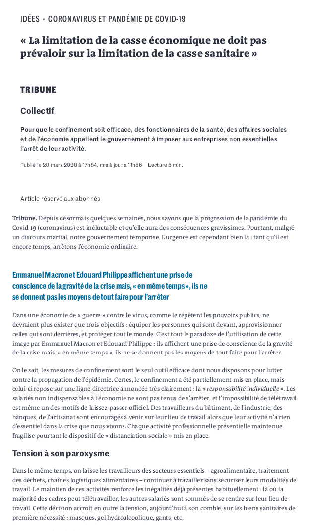 "Le Monde" 20/03/2020